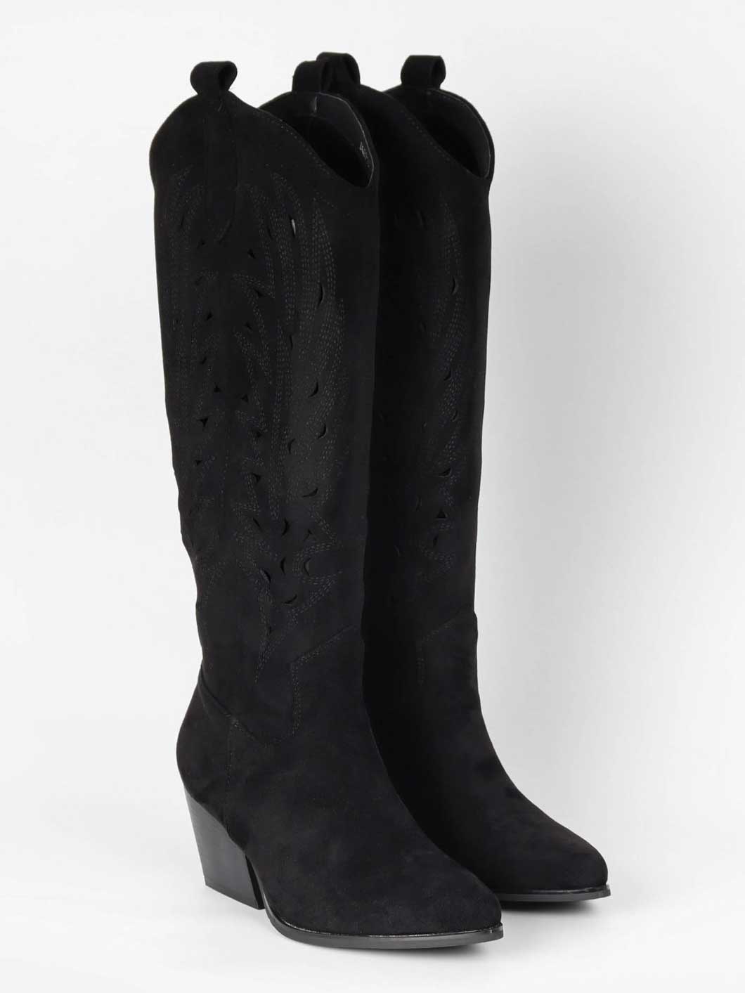 Damina - Cowboystøvler i ruskindslook med mønstret huller i